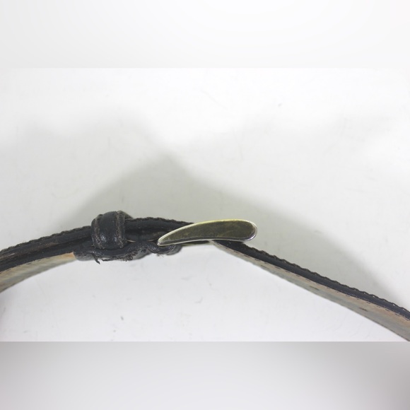 Vintage Dark Brown Leather Textured Belt with Chunky Gold Buckle Wide Thick Work - Picture 6 of 10